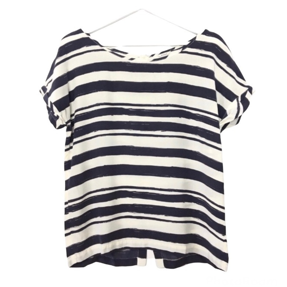 Fossil Silk Striped Back Button Casual Career Office Top Shirt XS